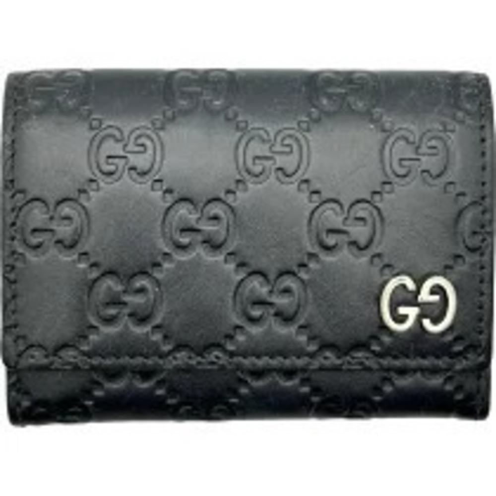 Gucci Guccissima Card Case Wallet Navy Blue Leather